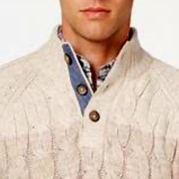 Weatherproof Vintage NWT SZ XL Natural button mock cable knit sweater timeless - Picture 2 of 14